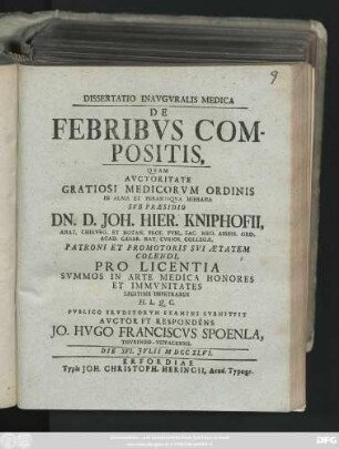 Dissertatio Inavguralis Medica De Febribvs Compositis