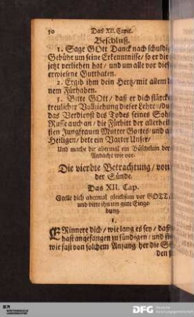 Die vierdte Betrachtung, von der Sünde. Das XII. Cap.