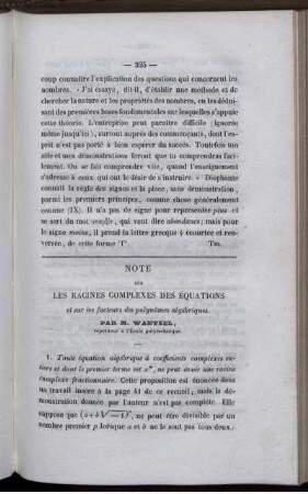 Note sur les racines complexes des équations.