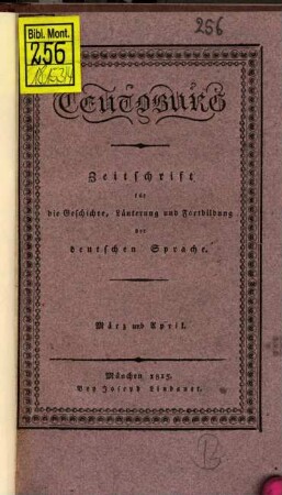 Teutoburg : Zeitschr. für d. Geschichte, Läuterung u. Fortbildung d. dt Sprache. 1815, 2 (März/Apr.)