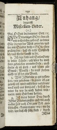 Anhang/ begreifft Miscellan-Lieder.