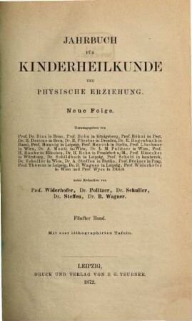 Jahrbuch für Kinderheilkunde und physische Erziehung. 5. 1872