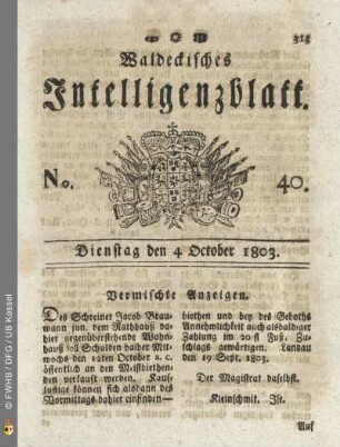 No. 40. Dienstag den 4 October 1803