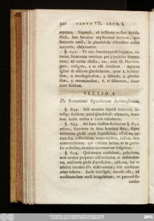 Sectio I. De Secretione liquidorum halituosorum.