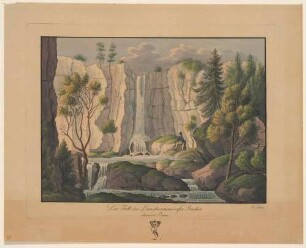 Der Wasserfall des Langhennersdorfer Baches in die Gottleuba bei Langhennersdorf südlich von Königstein in der Sächsischen Schweiz