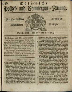 Nr. 46, Sonnabend, den 10ten Junii 1815