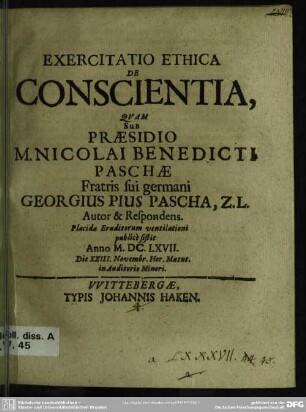 Exercitatio ethica de conscientia