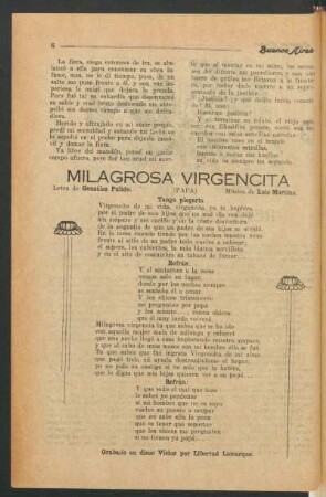 Milagros Virgencita : (Papa). Grabado en disco Victor por Libertad Lamarque.