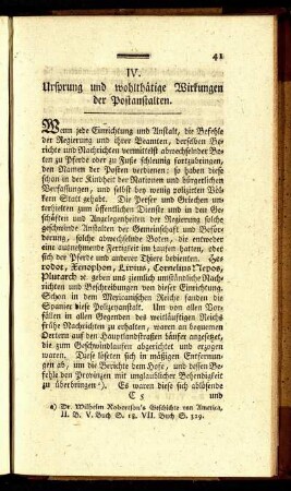 IV. Ursprung und wohlthätige Wirkungen der Postanstalten.