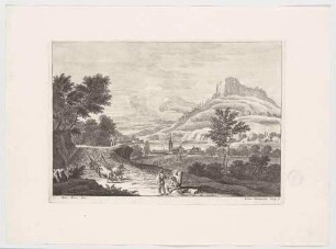 Landschaft mit Wanderern und Ochsenkarren, aus einer Folge von Landschaften nach Marco Ricci, Bl. 5