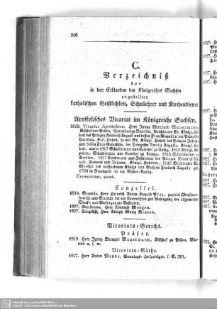Dritte Abtheilung. Verzeichniß der katholischen Geistlichkeit und Schuldiener in den Erblanden des Königreiches Sachsen