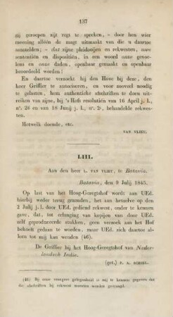 LIII. Aan den heer L. van Vliet, te Batavia. Batavia, den 9 Julij 1845.