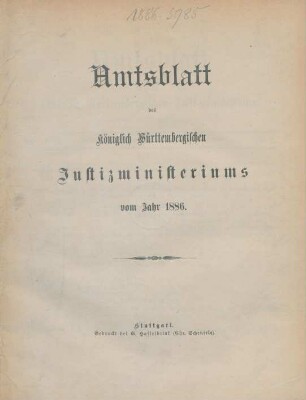 1886: Amtsblatt des Württembergischen Justizministeriums