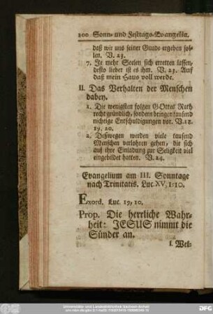 Evangelium am III. Sonntage nach Trinitatis. Luc. XV, 1 - 10.