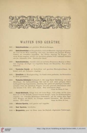 Waffen und Geräthe (Nr. 1001 - 1074)