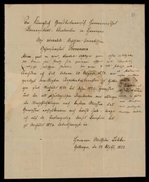 Eine Eingabe an das Kuratorium. Göttingen, 20.8.1823