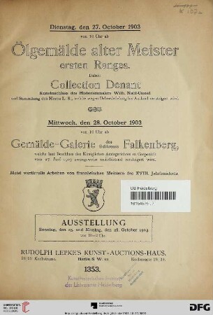 Nr. 1353: Katalog / Rudolph Lepke's Kunst-Auctions-Haus, Berlin: Ölgemälde alter Meister ersten Ranges
