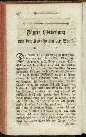 Fünfte Abtheilung von den Krankheiten der Brust.