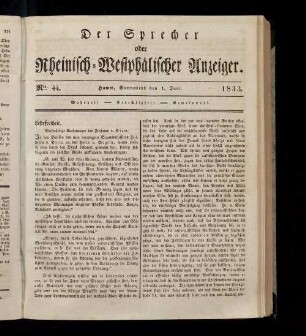 Der Sprecher oder Rheinisch-Westfälischer Anzeiger. 1832-1842