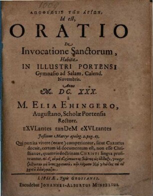 Apotheōsis tōn hagiōn, id est, oratio de invocatione sanctorum