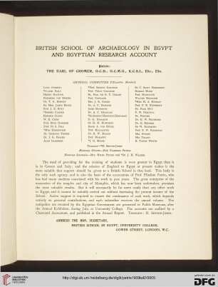 British School of Archaeology in Egypt an Egytian Research Account