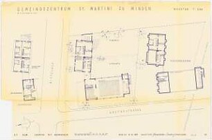 Gemeindezentrum St. Martini, Minden: Lageplan mit Grundrissen 1:200