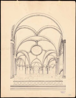 Evangelische Garnisonkirche, Straßburg Wettbewerb: Perspektivische Ansicht von der Seitenempore