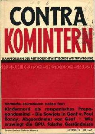 Internationale antikommunistische Monatszeitschrift "Contra Komintern" mit verschiedenen Beiträgen über den Bürgerkrieg in Spanien