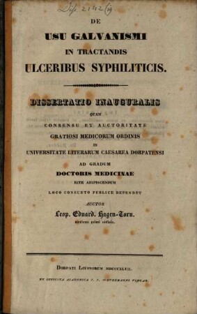 De usu galvanismi in tractandis ulceribus syphiliticis