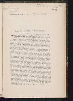 Einiges über neuere Lehrbücher der Hirnanatomie : speciell über: Anatomie des Centres nerveux par J. Déjérine avec la collaboration de Madame Déjérine-Klumpke
