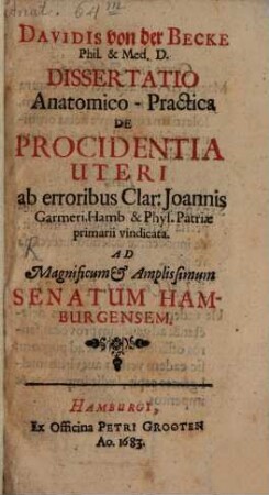 Dissertatio anatomico-practica de procidentia uteri ...