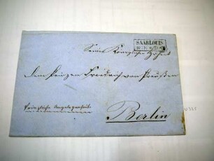 Briefumschlag an Prinz Friedrich von Preußen, abgesendet in Saarlouis