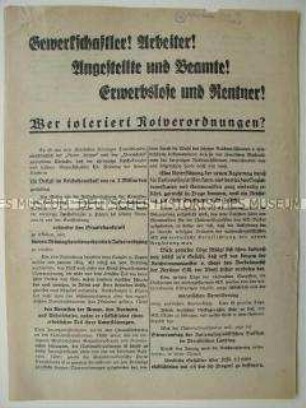 Wahlflugblatt der NSDAP zur Reichstagswahl am 31. Juli 1932 mit Polemik gegen die Notverordnungen