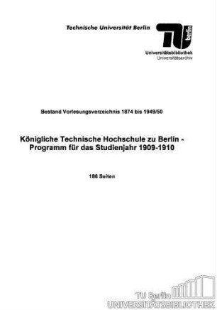 Programm für das Studienjahr 1909-1910