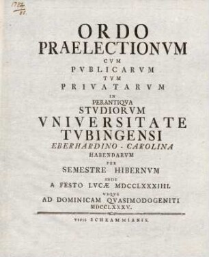 Vorlesungsverzeichnis 1784/85