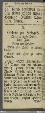 X. Gebete zur Krieges- Theurer- und Pestilentz-Zeit