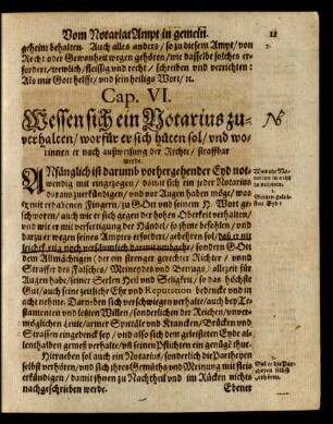 Cap. VI. Wessen sich ein Notarius zuverhalten/ worfür er sich hüten sol/ und worinnen er nach außweisung der Rechte/ straffbar werde.