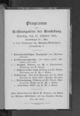 Programm zur Eröffnungsfeier der Ausstellung