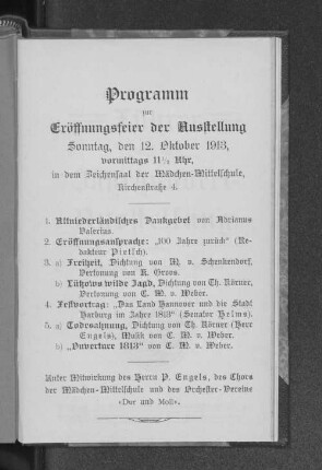 Programm zur Eröffnungsfeier der Ausstellung