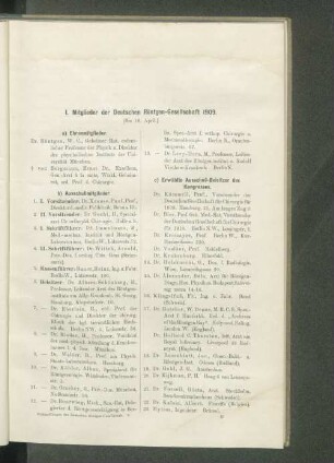 I. Mitglieder der Deutschen Röntgen-Gesellschaft 1909.