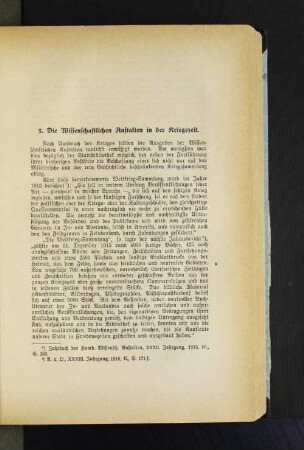 5. Die Wissenschaftlichen Anstalten in der Kriegszeit.