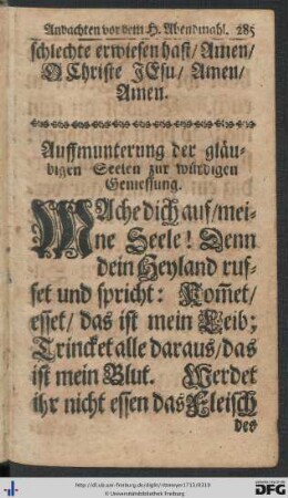 Auffmunterung der gläubige Seelen zur würdigen Geniessung.