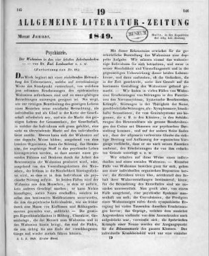Calmeil, L. F.: Der Wahnsinn in den vier letzten Jahrhunderten. Nach dem Franz. des Calmeil bearb. v. R. Leubuscher. Halle: Schwetschke 1848 (Fortsetzung von Nr. 18)