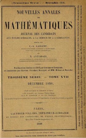 Troisième Série. Tome XVII. Décembre 1898.