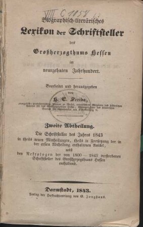 Biographisch-literarisches Lexikon der Schriftsteller des Großherzogtums Hessen ... 2. Die Schriftsteller des Jahres 1843