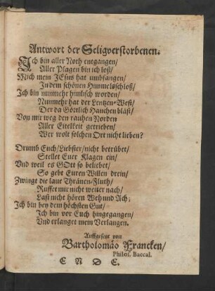 Antwort der Seligverstorbenen.