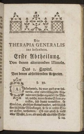 Das 1. Capitel. Von denen absorbirenden Artzneien.