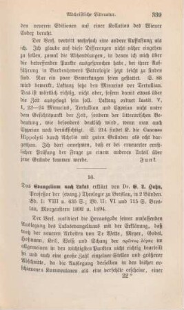 339-345 [Rezension] Hahn, Georg Ludwig, Das Evangelium des Lucas