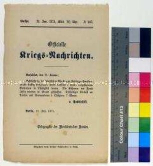 Kriegsdepesche des Norddeutschen Bundes über die Kriegsereignisse vom 11.1.1871 in Paris