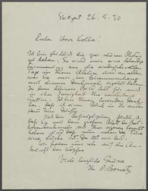 Brief von Paul Bonatz an Georg Kolbe